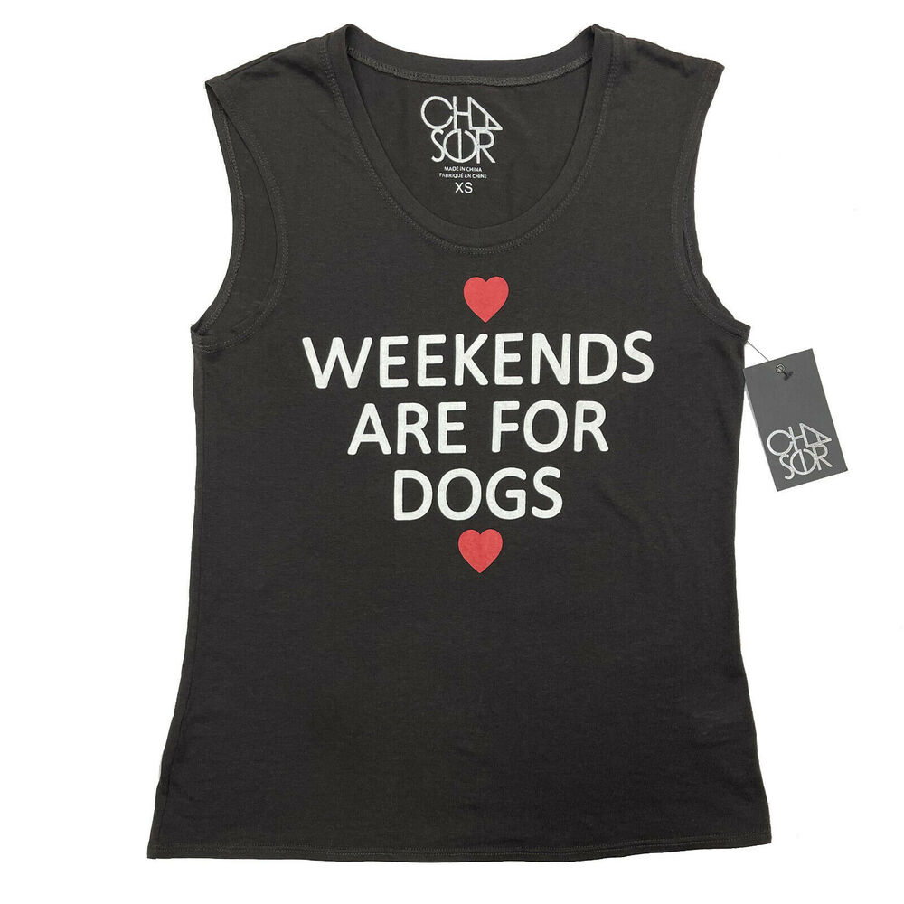 Chaser Weekends Are For Dogs Tee Sz XS New $62 T-Shirt Vintage Wash Union Black